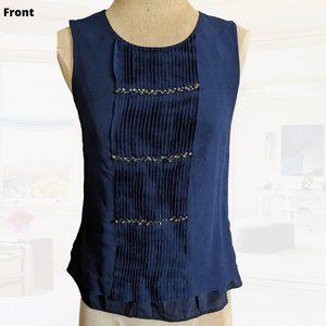 [EUC] J.Crew layered, pleated, beaded sleeveless 100% silk shirt - size S (blue)